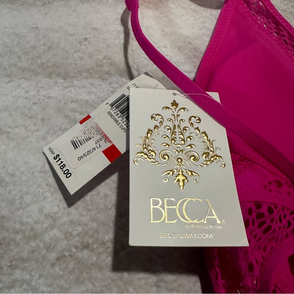 NWT BECCA Color Play Pink Flambe' Plunge One Piece - Picture 13 of 13